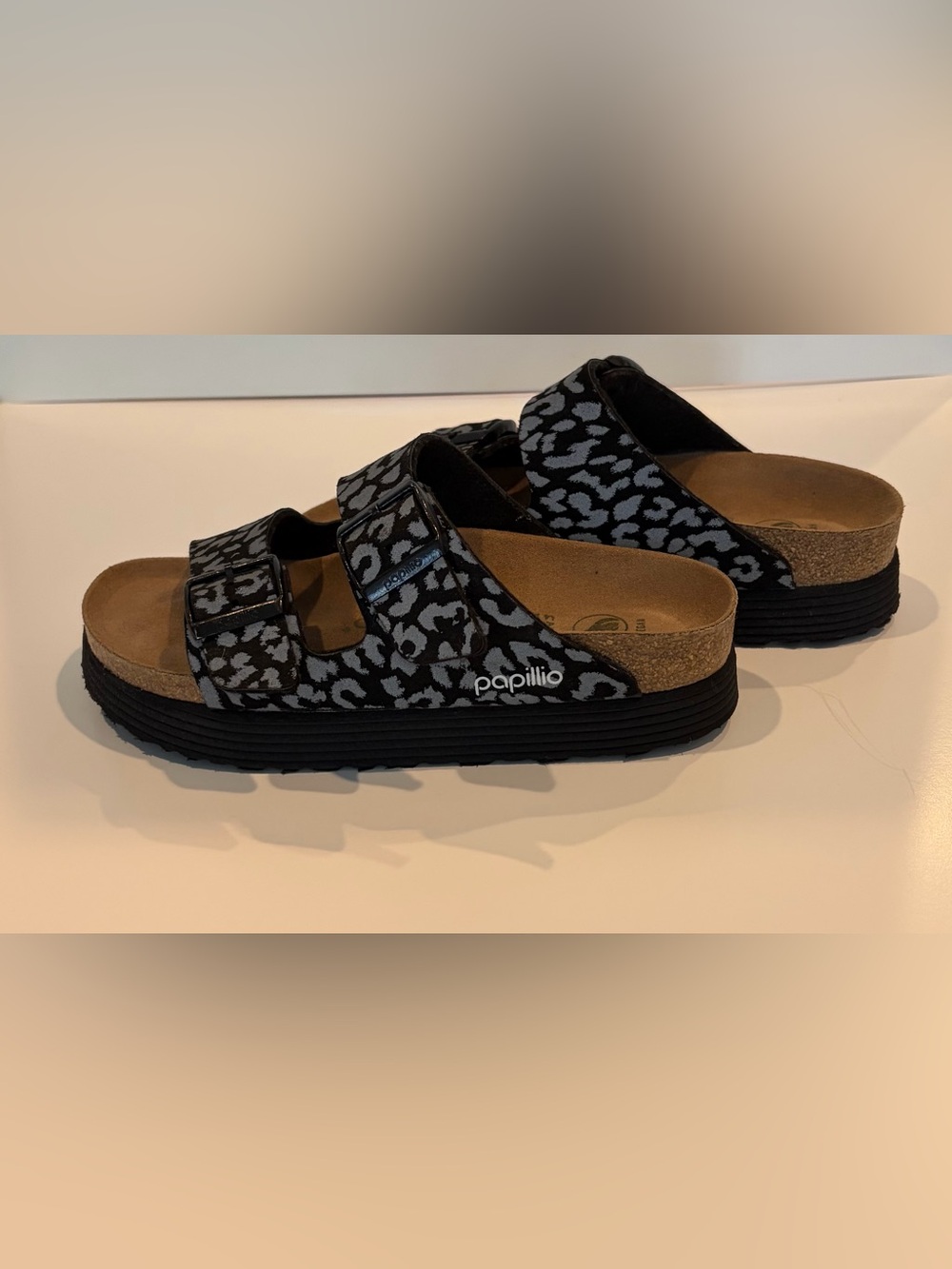 Birkenstock Papillio Arizona Grooved Platform Leopard Print Slide Sandals 37 - Picture 3 of 10